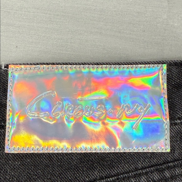 Circus NY Jeans Wm 32 High Waist Slouchy Faded Black Distressed Wide Leg Plus - Picture 13 of 14